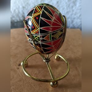 Hand Painted Russian, Ukranian Or Polish Decorative Egg with Stand - Multicolor